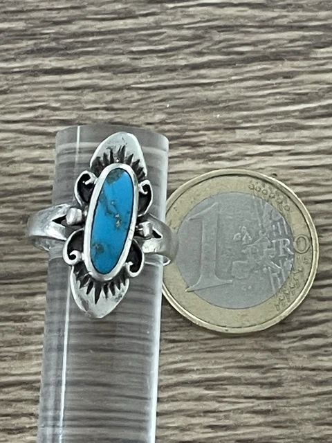 Bague Ancienne En Argent Massif Avec Aigue-marine - Tour De Doigt 55 (taille FR 7.25), Sertie, Occasion