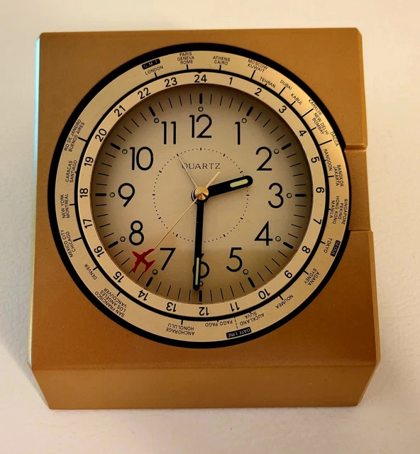 MID CENTURY PILOT Flying Airplane World Time Zone Desk Quartz Alarm