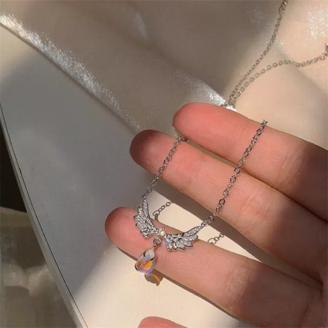 Korean Fashion Crystal Wing Pendant Necklace Clavicle Chain For Women Girl Gift
