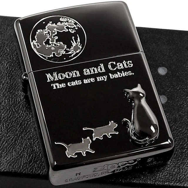 Zippo Lighter Moon And Cat Black 2BKSM-MOONCAT