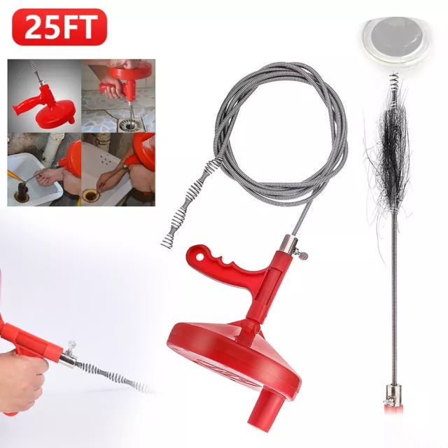 33Ft Drain Auger Flexible Plumbing Pipe Snake Clog Remover for Kitchen  Bathroom