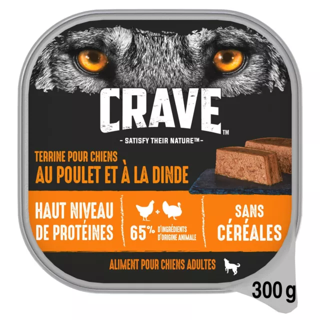 LOT DE 2 - CRAVE - Pâtée pour chien au Poulet et Dinde - barquette de 300 g