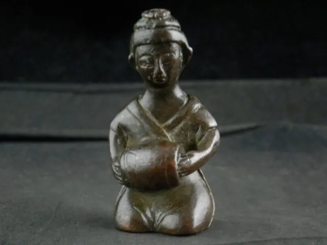 Lovely Chinese Bronze Hand Made *Musician Playing Gu* Statue EE124