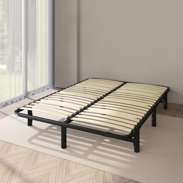 Mondeer Double Bed Frame Bed Base Wooden Slats Metal Supporting Structure 190cm