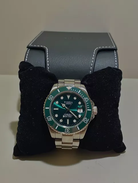 TISELL MARINE DIVER Kermit black dial green bezel no date NIB 300.00 PicClick