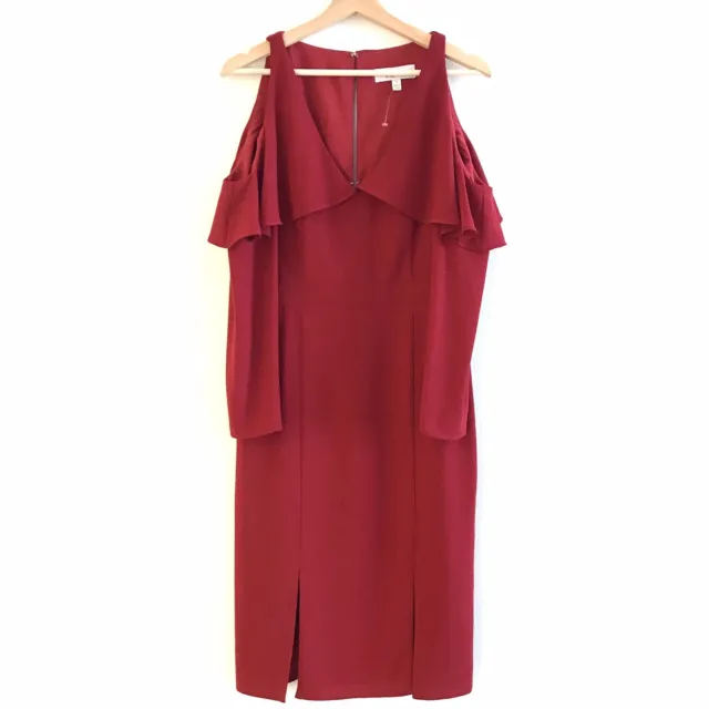 NWOT $103 Adelyn Rae Size Small Burgundy Ruffle Open Shoulder Knee Length Dress