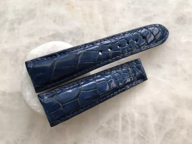 22mm/18mm Genuine Crocodile Leather Grain Deployment Band-Navy Blue For Maurice