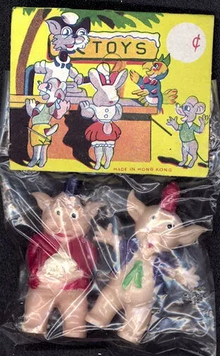 Dime Store Toys Vintage Original Toy Pig Figures Figurines in Bag 1960's NOS