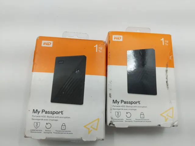WD My Passport External HDD 1TB WDBYVG001BBK-0A Lot of 2