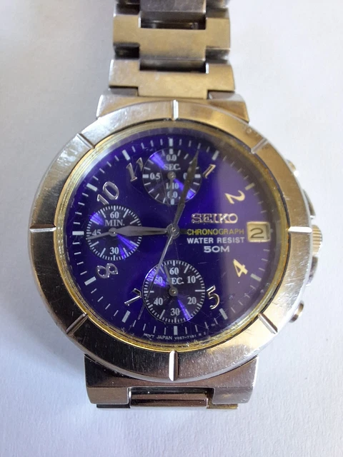 Cadran De Montre Vintage Seiko Chronographe - Acier Inoxydable - Pour Pièces/Réparation