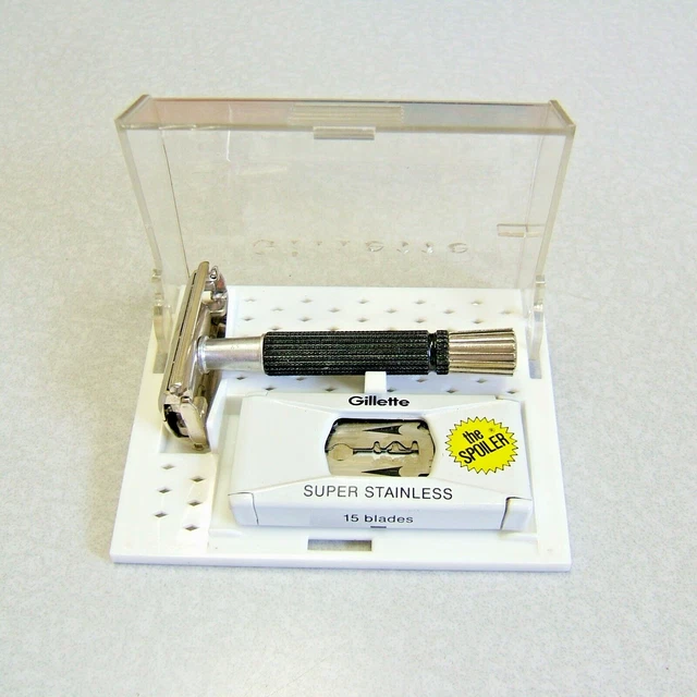 Vintage Gillette Black Super Speed TTO Double Edge Safety Razor Set in Case 1968