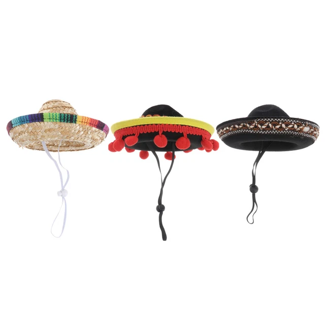 Halloween Pet Sombrero Hat - Mexican Straw Cap With Adjustable Chin Strap For Cats & Small Dogs, Party Costume