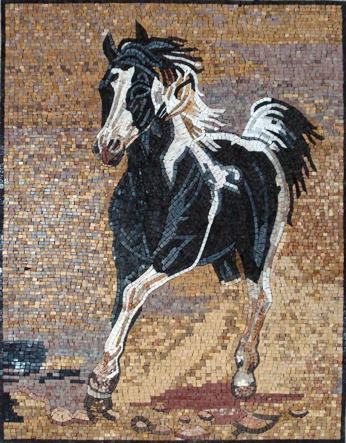 40" Handmade Proud Horse Wall Mural Marble Mosaic Art Tile Stone Decor