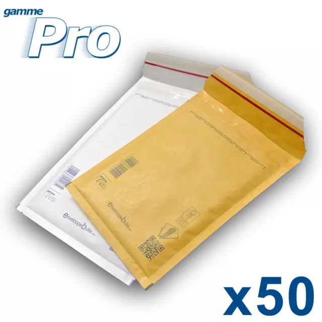 Lot de 50 enveloppes bulles PRO - 10 formats au choix - blanches ou marron