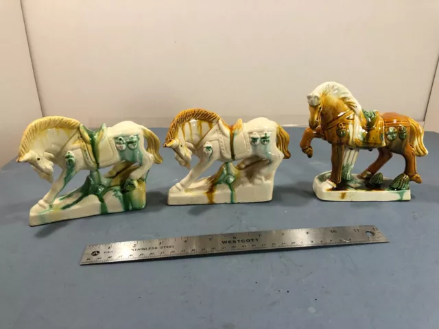 Vintage Chinese War Ceramic Horse Figurine Glossy Tang Dynasty Sancai Glaze