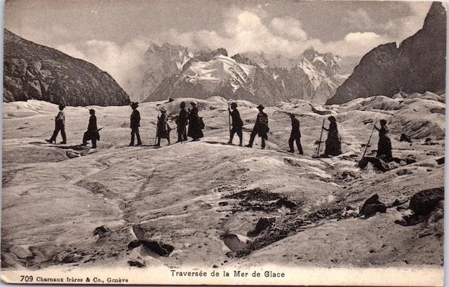 CPA 74 Chamonix - Traversée De La Mer De Glace - Carte Postale Ancienne (1900)