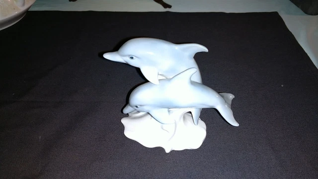 Porcelain Dolphins Figure Otagiri Japan 5" x 4"