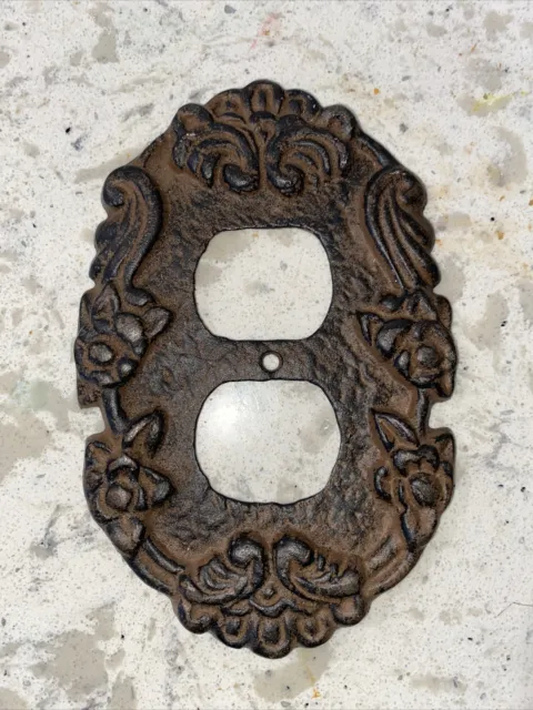 Farmhouse Cast Iron Metal Wall Plug Outlet Plate Cover Rust & Black ORNATE