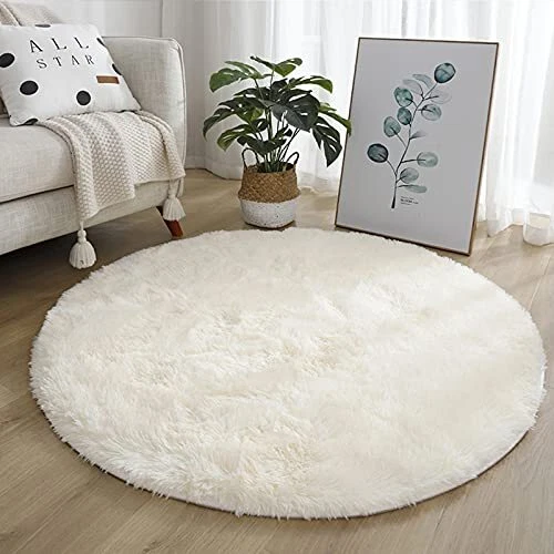 MIEMIE 4x4 Soft White Round Area Rug for Bedroom Modern Fluffy Circle Rug for...