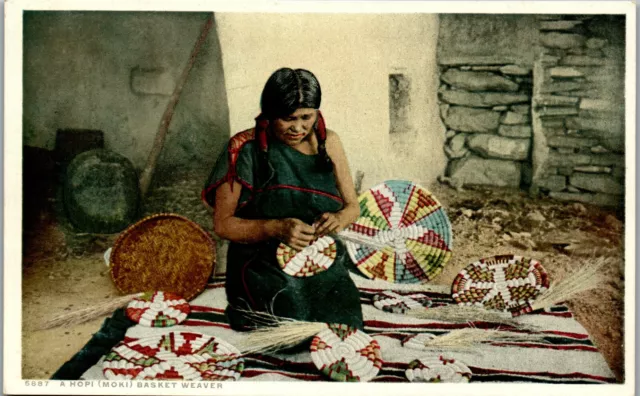 Hopi Basket Weaver - Phostint  Vintage Postcard SB1