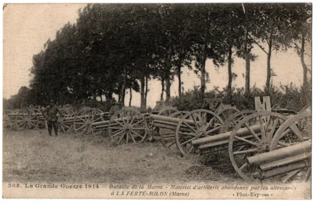 CPA Militaria. LA FERTE MILLON (Marne). Matériel d'Artillerie allemand abandonné