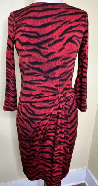 Michael Kors Dress Red Tiger Stripe Animal Print Faux Wrap Size S Women's Zip Up