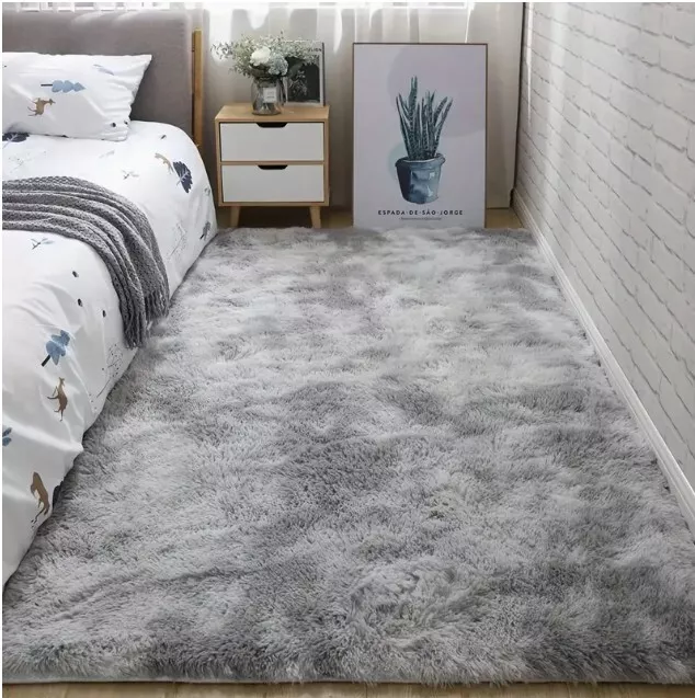 Tapis Doux Chambre rectangulaire Moelleux,Tapis De Chevet 80/160cm gris blanc