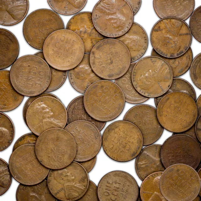 1950 S Lincoln Wheat Cent Roll 50 Circulated Pennies US Coins