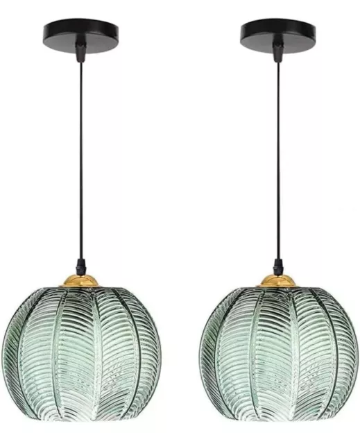 2-PCS Pendant Light Fixtures mid Century Modern Chandelier Green Shade Globe