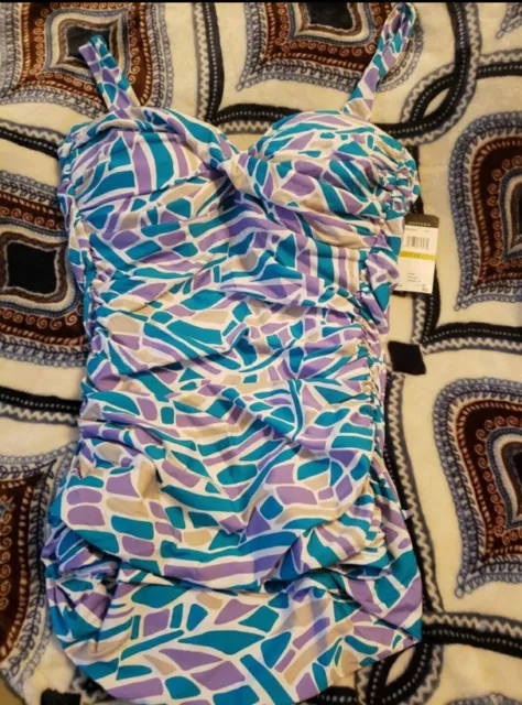 Jantzen Multi-Color Ruched Tankini Swim Top Size 14 NWT 💟