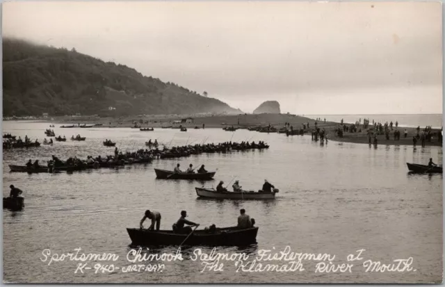 1940s KLAMATH RIVER Oregon RPPC Postcard Chinook Salmon Fishermen Art-Ray Photo