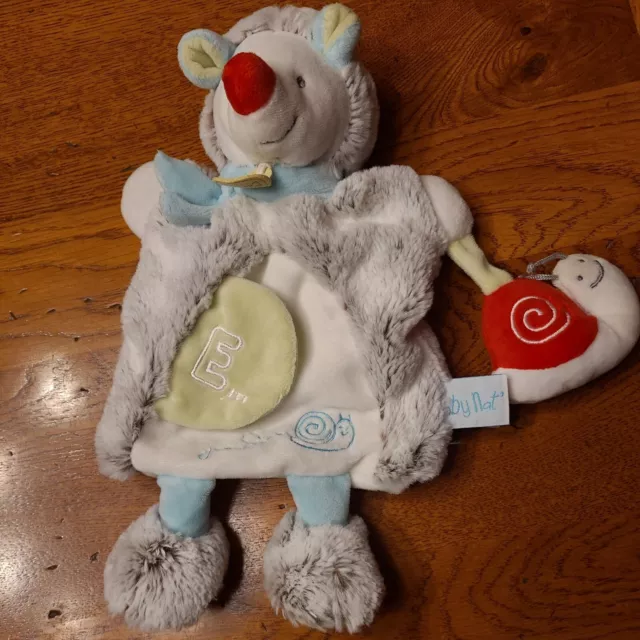 Doudou Marionnette Baby Nat Herisson Gaston Blanc Gris Escargot Rouge  Etat Neuf