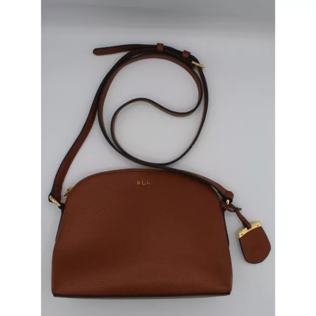 Polo Ralph Lauren Brown Tan Pebbled Leather Crossbody Shoulder Bag Small 2