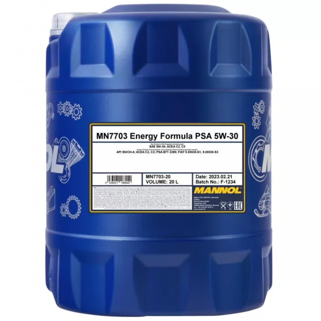 20 Liter Mannol Energy Formula 5W-30 Psa Motoröl B71 2290 9.55535-S1 S3 Acea C3