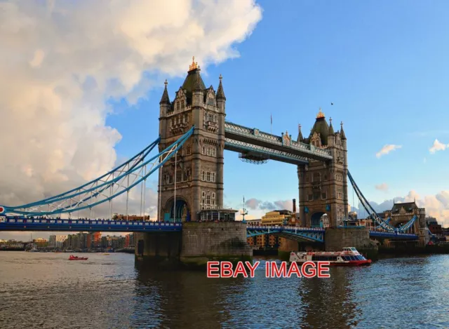 Photo  Tower Bridge London River Thames Reflection Clouds Traffic