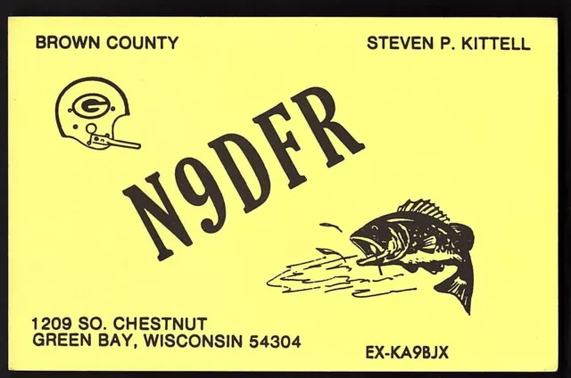 QSL QSO RADIO CARD "Brown County,Steven P. Kittell,Pic of Fish,N9DFR",WI (Q2451)