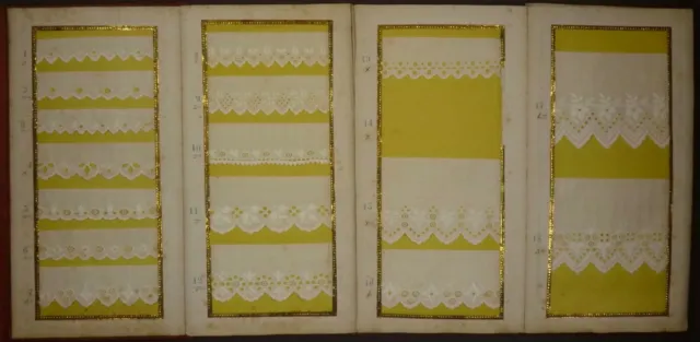 1860s Stewart & MacDonald Lace Accordion Style Sample Book w/ Real Lace Samples