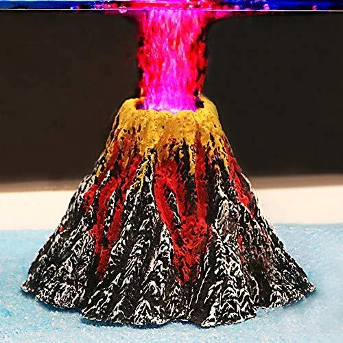Aquarium Volcano Ornament Kit with Air Stone Bubbler Fish Tank Yellow