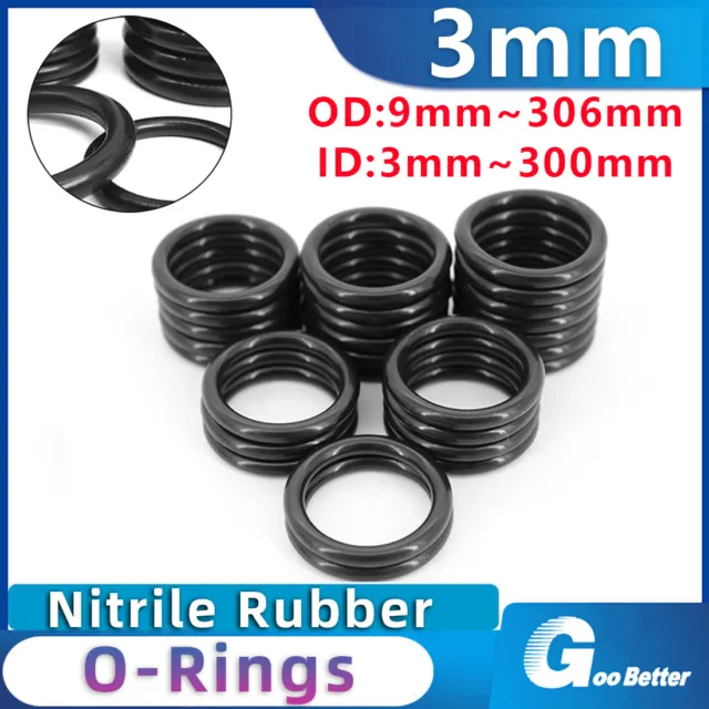 9mm-306mm OD Metric Nitrile Rubber O Ring 3mm Cross Section O-Rings Oil Seals
