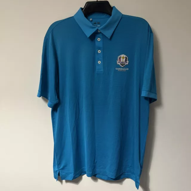 Adidas Golf Polo Mens XL Blue Striped Ryder Cup 2014 Gleneagles Stretch Climalit