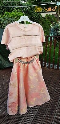 Girls River island Pink Coral Embellished Top Skirt Party Size 9-10 Years