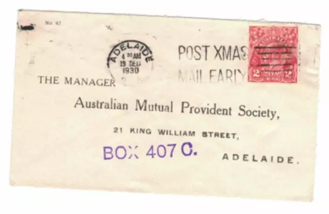 APH1479) Australia 1930 2d Red KGV Die 3 variety on cover to AMP Society,