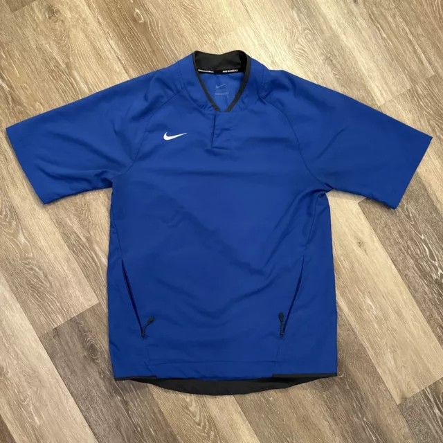 Nike Mens Small Baseball Blue AH9610 Pullover Short Sleeve Snap Shirt Hot Jacket