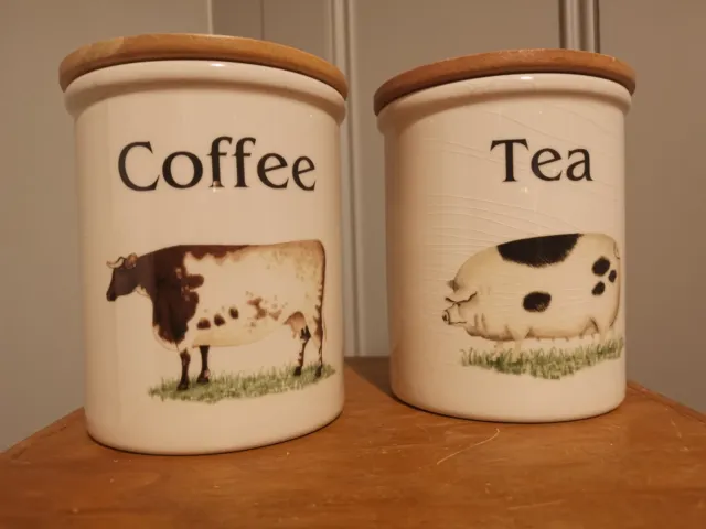 Set of English Pottery Cloverleaf Farm Animals Storage Jars - Tea & Coffee.