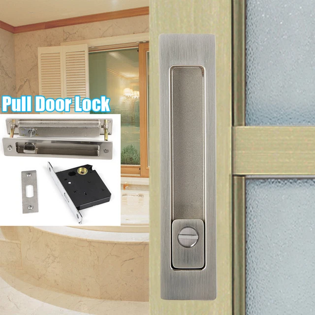 RECESSED SLIDING POCKET Door Privacy Lock Pull Handles Brushed Nickel