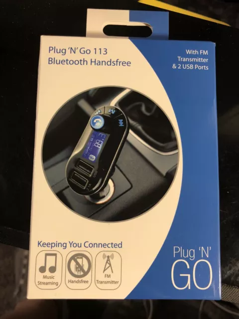 *NUOVO* vivavoce Bluetooth Plug N Go 113 con trasmettitore FM e 2 porte USB