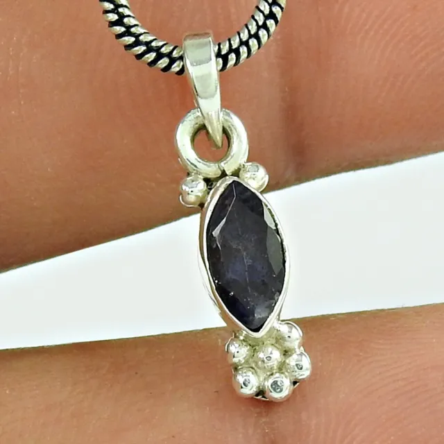 Natural Iolite Gemstone Charm Pendant 925 Sterling Silver Indian Jewelry D15