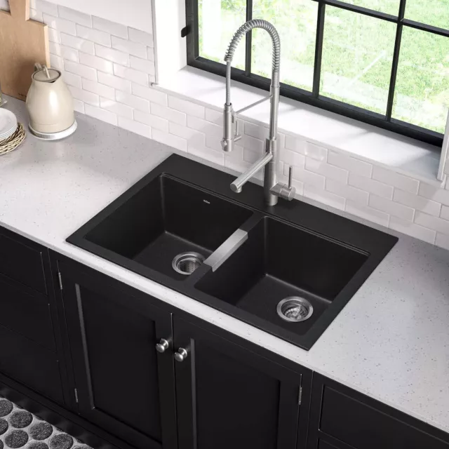 Kitchen Sink 33-Inch Equal Bowls DROP-IN DESIGN HEAT SAFE up to 650°F Home 3