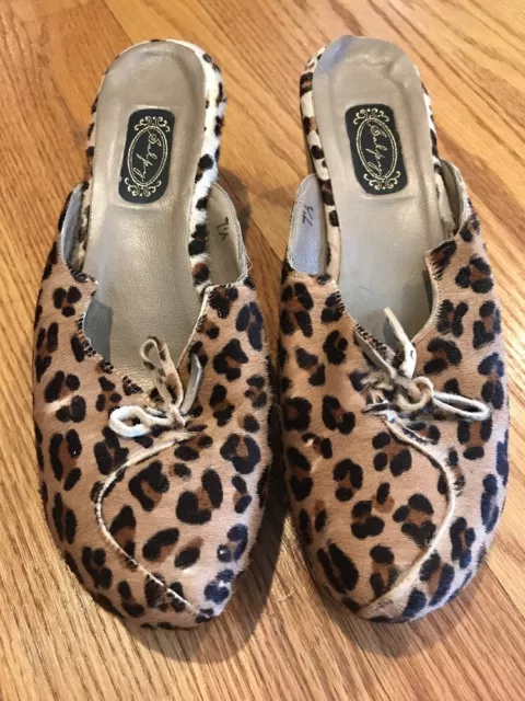 SALPY Montana Leopard Cheetah Clogs Mules Wedges High Heels Women Shoes Sz 7.5 #