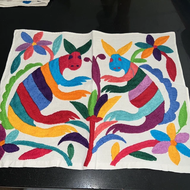 Handwoven Otomi Placemat Embroidery Mexican Animals Nature